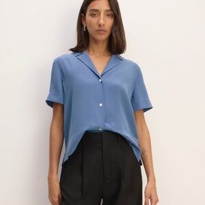NWOT Everlane The Notch Shirt in Washable Silk French Blue Size 14